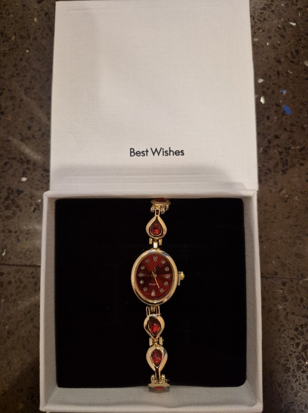 Gold-Tone Women's Teardrop Accent Watch in Red